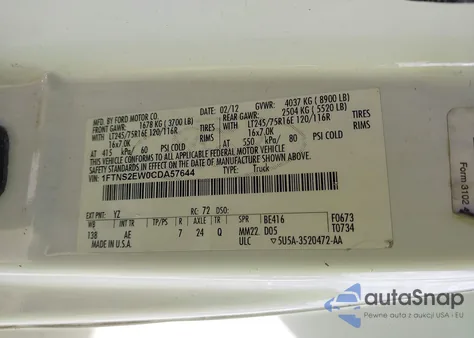 2012 Ford E-250 Commercial from USA, damaged, VIN 1FTNS2EW0CDA57644